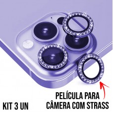 Película de Câmera Strass iPhone 15 Pro e 15 Pro Max - Roxa